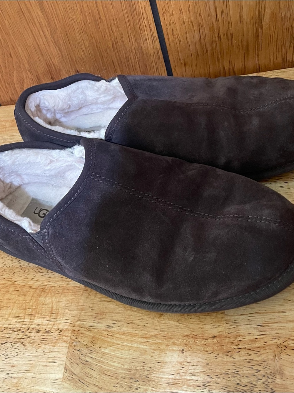 UGG Men’s Dark Brown Suede Slip-On Shearling Loafers
